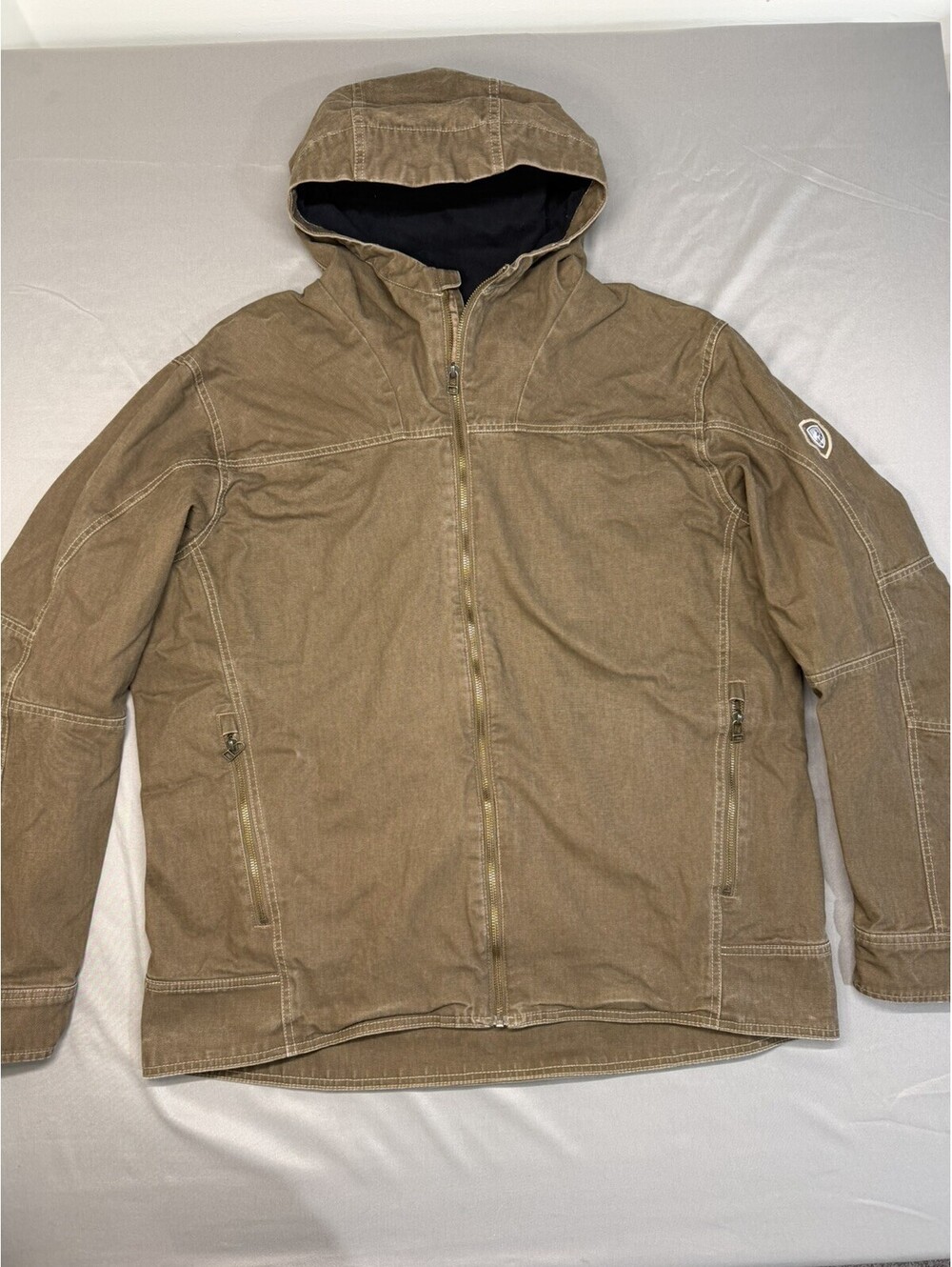 Kuhl The Law Fleece Lined Hoody Jacket Mens XL Brown Vintage Patina Dye Canvas